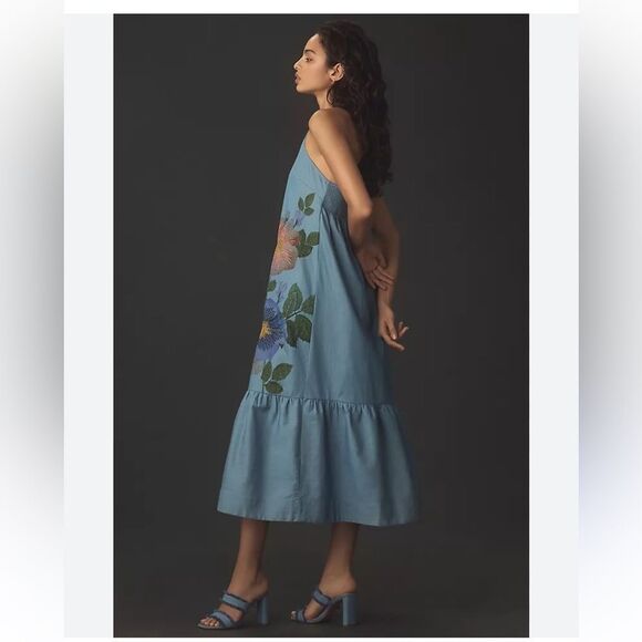 Pilcro Halter Embroidered DenimMidi Dress sizeSmall